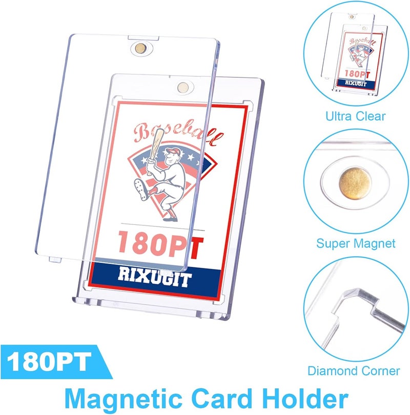 RIXUGIT 20-Pack Magnetic Card Holder for Trading-Cards - 180pt Clear Trading Card Sleeves, Magnetic Card Case for Baseball Cards, Card Protectors Hard Plastic, Display Case for Game Cards and Sports Cards - Image 3